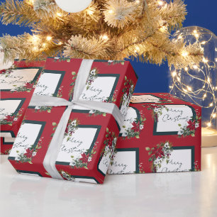 Beautiful poinsettia frame Christmas Holiday Wrapping Paper