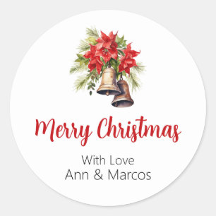 Beautiful Poinsettias Greenery Foliage Christmas Classic Round Sticker