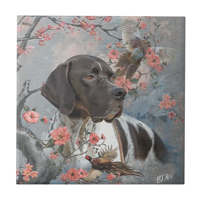 Beautiful pointer with pheasants    ceramic tile (Front)