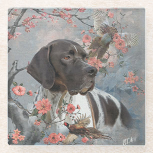 Beautiful pointer with pheasants glass coaster