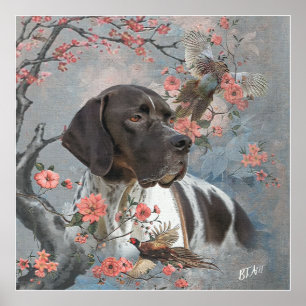 Beautiful pointer with pheasants   poster