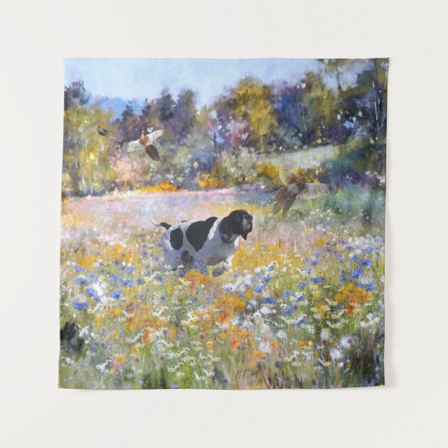 Beautiful pointer with pheasants  tapestry (Front)