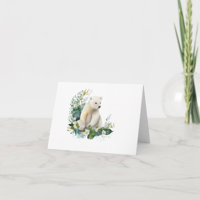 Beautiful Polar Bear in Flowers BLANK  Card (Front)