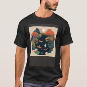 Beautiful Pond in autumn sun over forest with Koi  T-Shirt