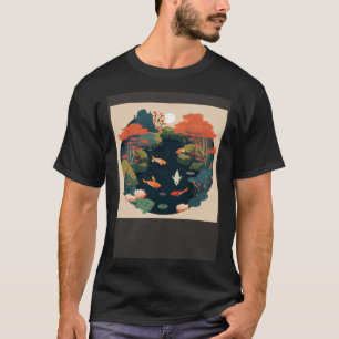 Beautiful Pond in autumn sun over forest with Koi  T-Shirt