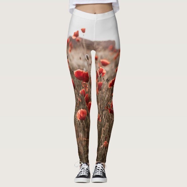 beautiful poppy flowers leggings (Front)