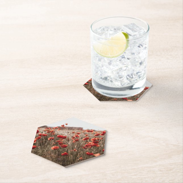 beautiful poppy flowers paper coaster (Insitu)