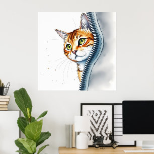 Beautiful Popular Cute Watercolor Cat Collection Poster