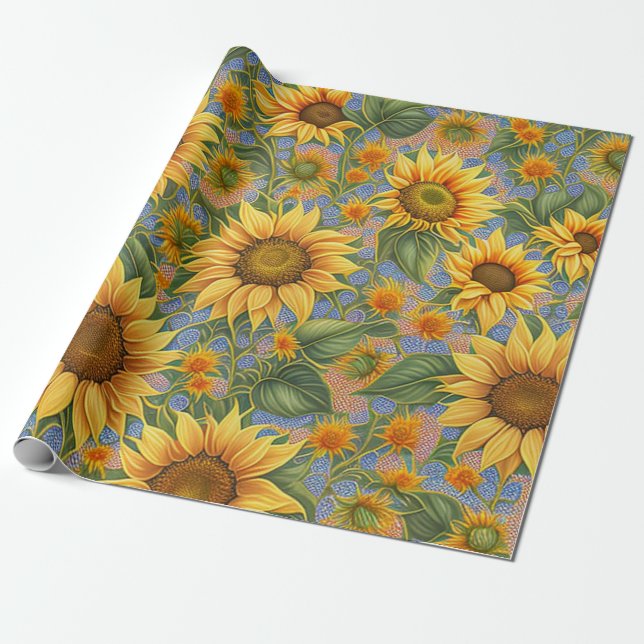 Beautiful Popular Sunflower Collection Wrapping Paper (Unrolled)