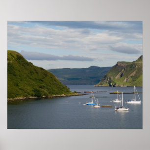 Beautiful port and sailboats with reflections in poster