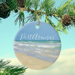 Beautiful Port Aransas Beach Ceramic Ornament<br><div class="desc">Beautiful beach photography showing the serene beauty of the Port Aransas seashore. A pretty sandpiper stands at the edge of the lovely blue green waters looking out over the calm ocean on a bright sunshine day. Perfect seaside Christmas ornament gift for those who love this beautiful Texas beach town.</div>