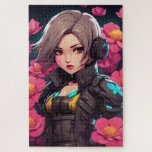 Beautiful portrait cyberpunk in shades of roses
