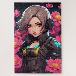 Beautiful portrait cyberpunk in shades of roses jigsaw puzzle