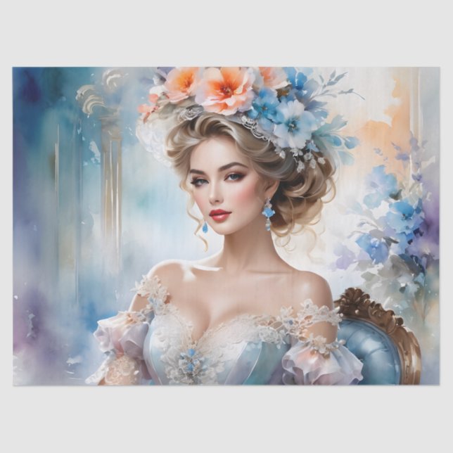 Beautiful Portrait Woman Decoupage Furniture Tissue Paper (Front)