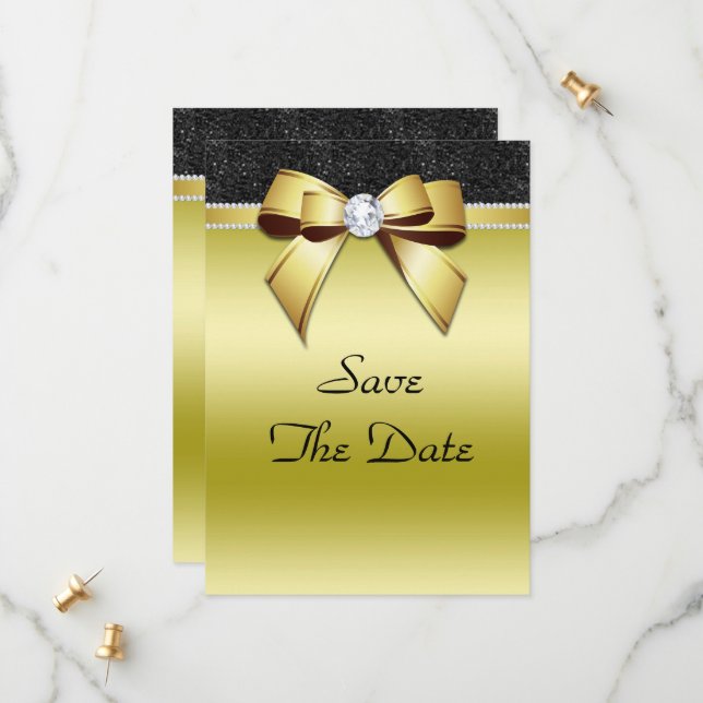 Beautiful Posh Gold & Black Jewel Birthday Save The Date (Front/Back In Situ)
