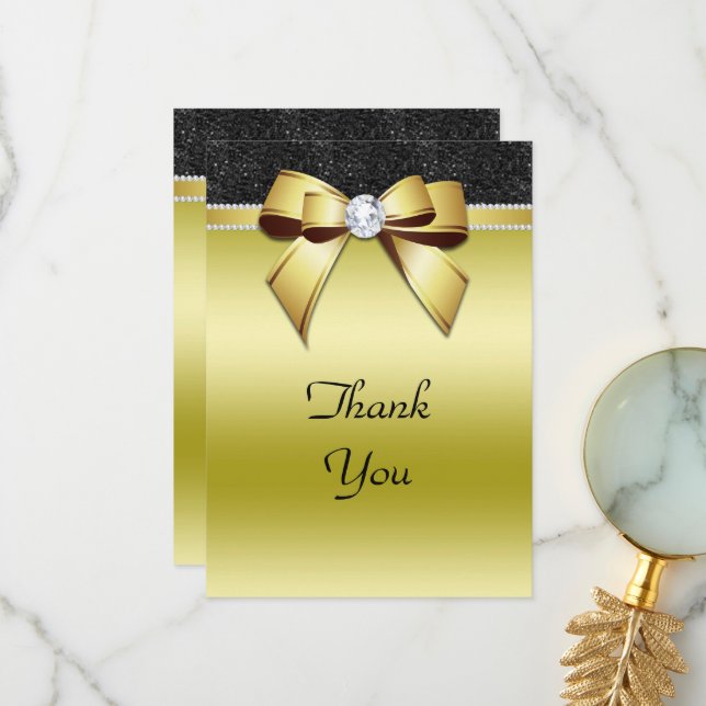 Beautiful Posh Gold & Black Jewel Birthday Thank You Card (Front/Back In Situ)