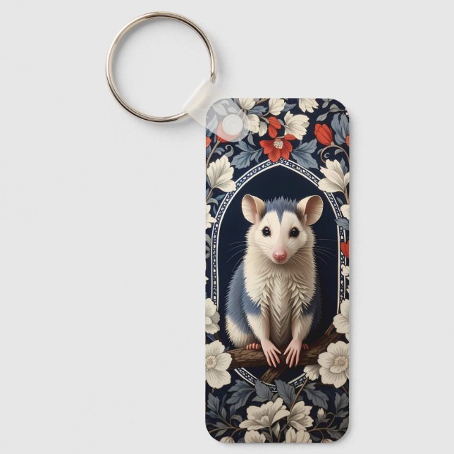 Beautiful Possum William Morris Inspired Floral Key Ring (Front)