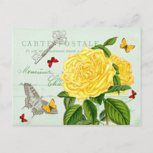 Beautiful postcard with rose and butterflies