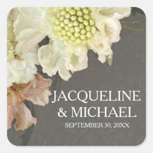 Beautiful Pretty Modern Floral Grey Wedding Seals