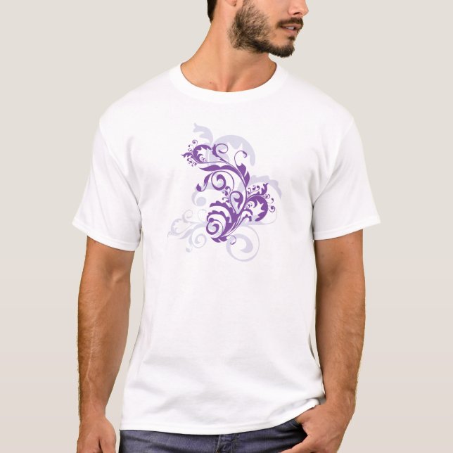 Beautiful Pretty Purple Floral Swirls Vine on Pink T-Shirt (Front)
