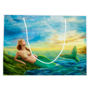 Beautiful princess- fantasy mermaid at sunset large gift bag