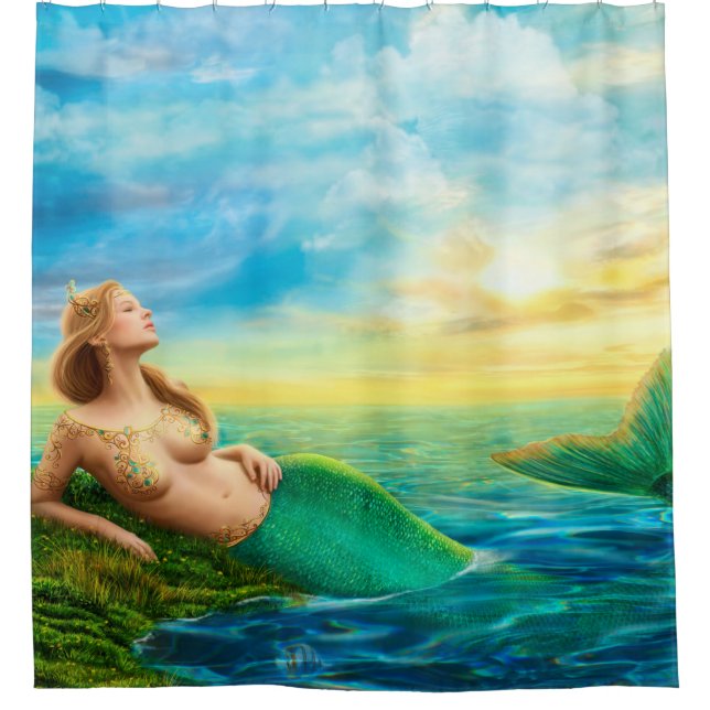 Beautiful princess- fantasy mermaid at sunset shower curtain (Front)