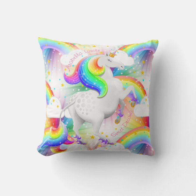 Beautiful Princess Unicorn Rainbow Starburst Decor Cushion (Front)