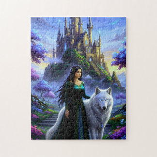Beautiful Princess with Majestic Wolf Jigsaw Puzzle