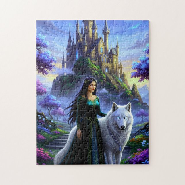 Beautiful Princess with Majestic Wolf Jigsaw Puzzle (Vertical)