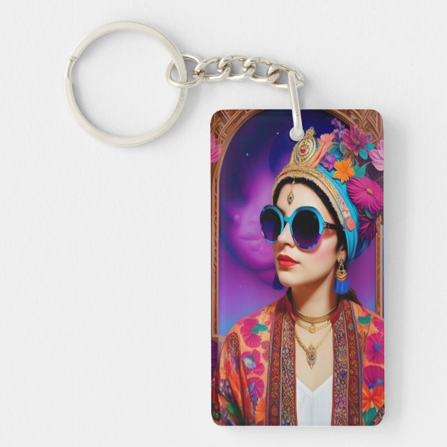 Beautiful princess with sunglasses key ring (Front)