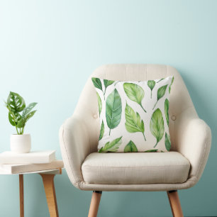 beautiful print with delicate green leaves cushion