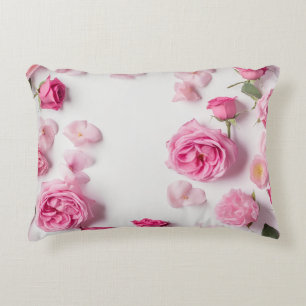 beautiful print with delicate pink flowers roses decorative cushion
