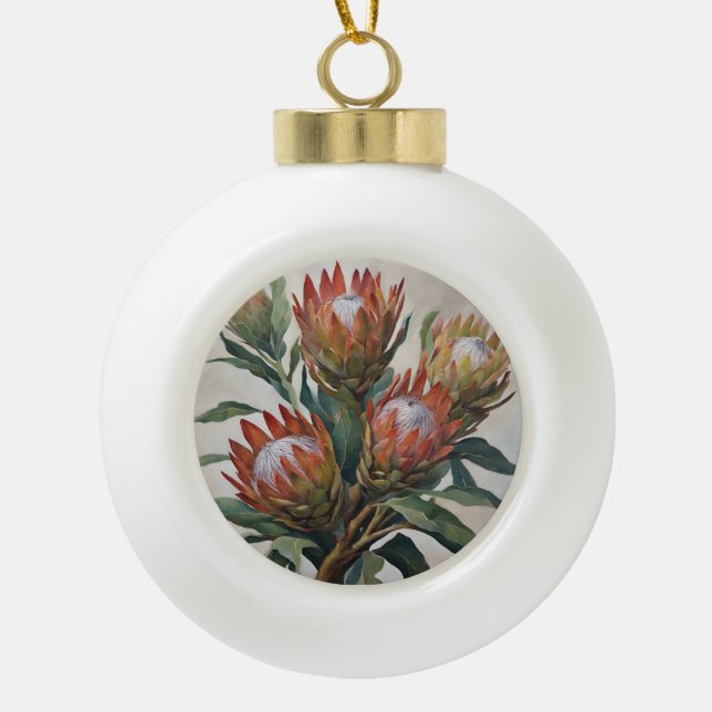 Beautiful Protea Flowers from South Africa Ceramic Ball Christmas Ornament (Front)