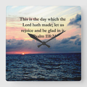 BEAUTIFUL PSALM 118:24 SUNRISE OVER THE OCEAN SQUARE WALL CLOCK