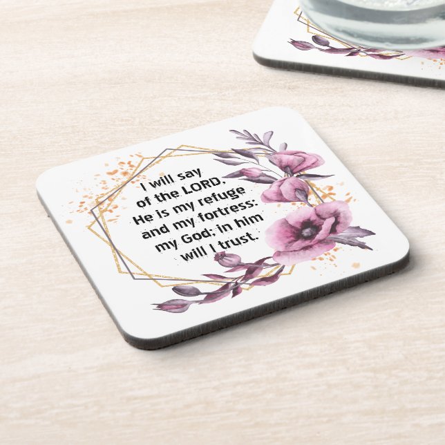Beautiful Psalm 91 Floral beverage coaster (Left Side)
