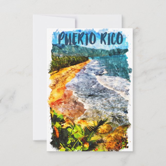 Beautiful Puerto Rico Watercolor Beach  Card (Front)