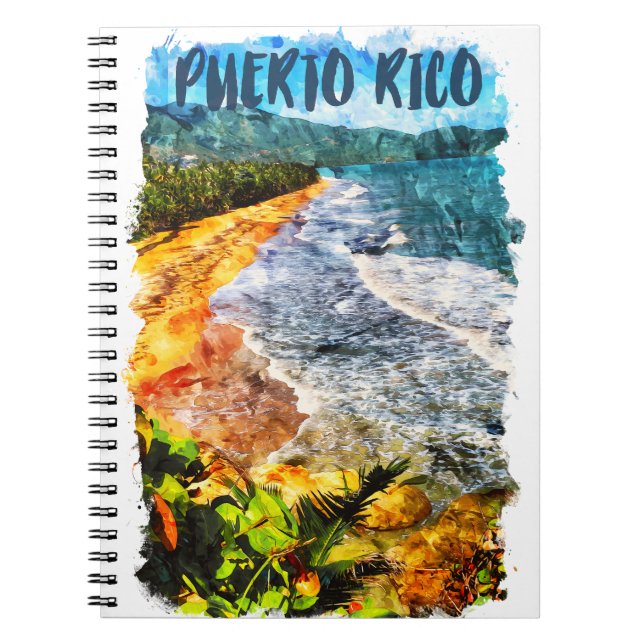 Beautiful Puerto Rico Watercolor Beach  Notebook (Front)