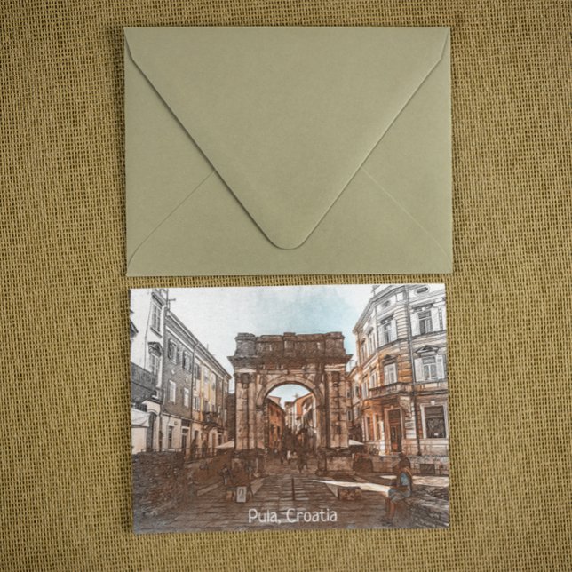 Beautiful Pula Croatia City Painting Postcard (pula croatia istria city postcard)