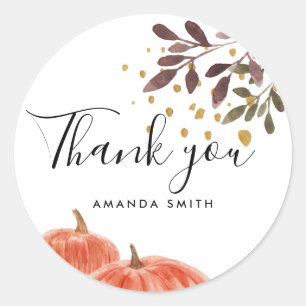 Beautiful Pumpkin and Branches Thank You Classic Round Sticker