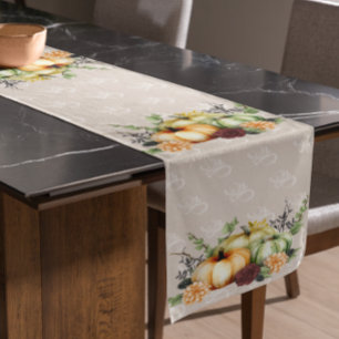 Beautiful Pumpkin Autumn Watercolor Fall Short Table Runner