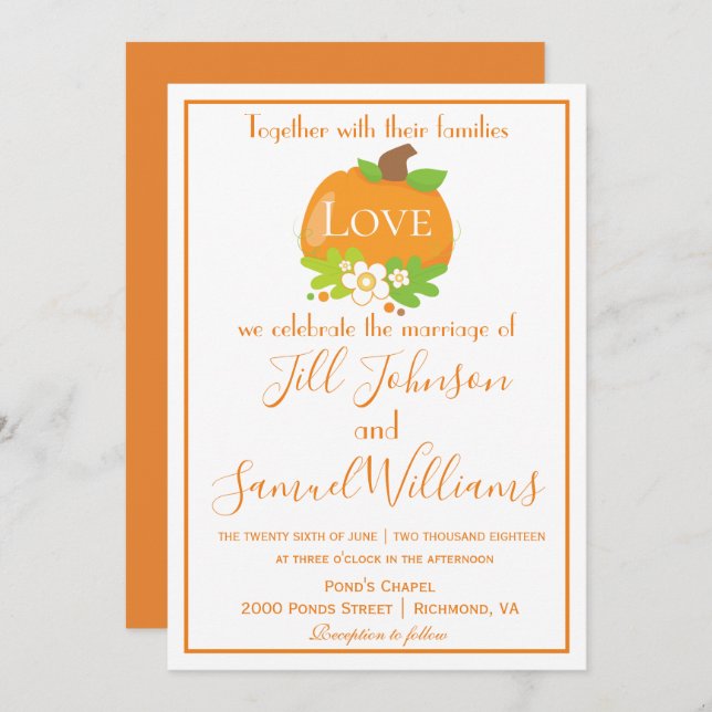 Beautiful Pumpkin for Fall Wedding Invitation (Front/Back)