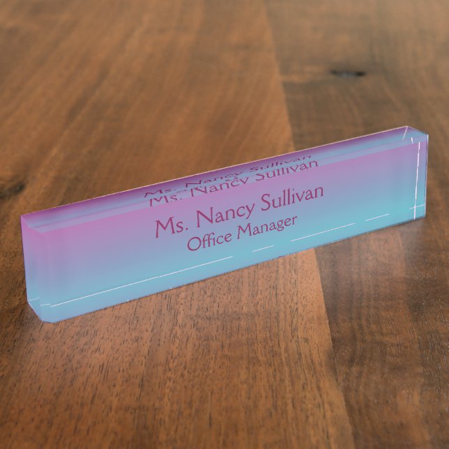 Beautiful purple and blue ombre desk name plate (Side)