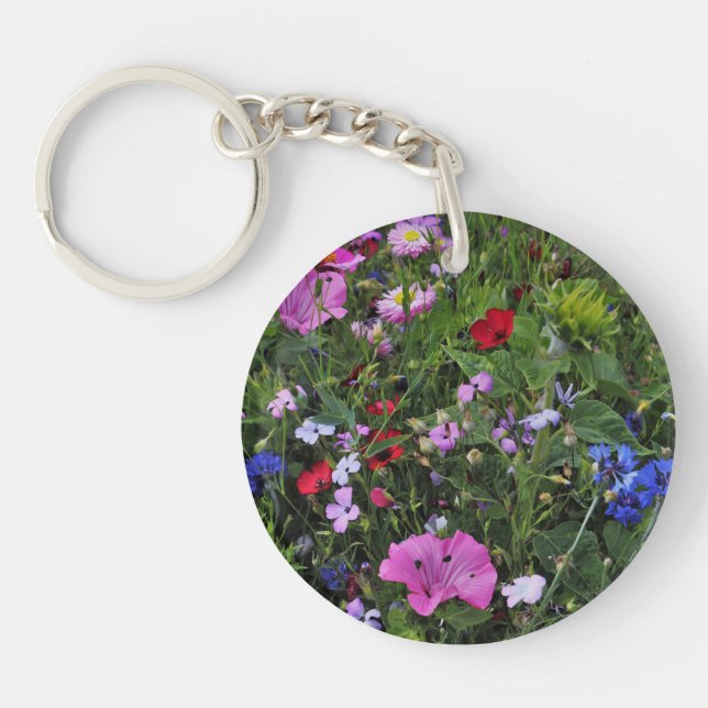 Beautiful Purple and Blue Wild Flowers Key Ring (Front)