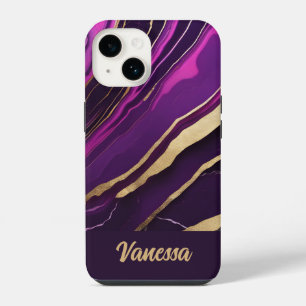 Beautiful Purple and Gold Marble Design iPhone 14 Case
