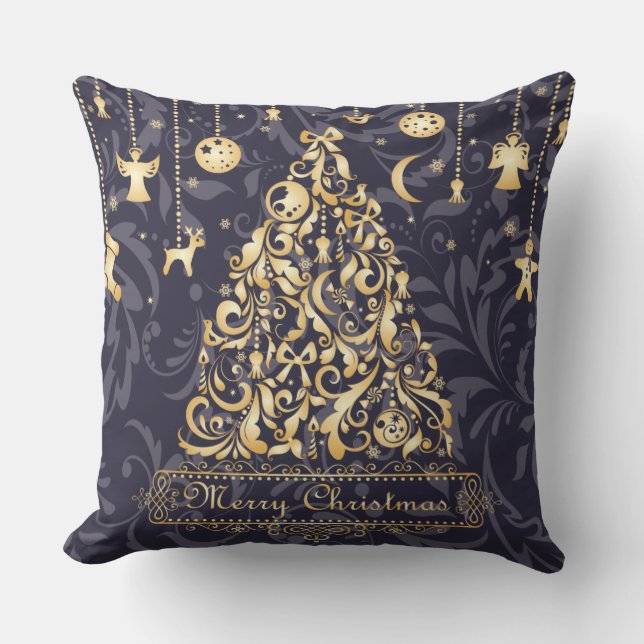 Beautiful Purple and Golden Christmas Pillow (Front)
