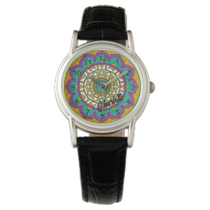 Beautiful Purple and Green Flower Mandala Watch