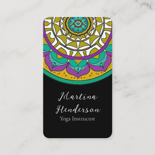 Beautiful Purple and Green Mandala Business Card (Front)