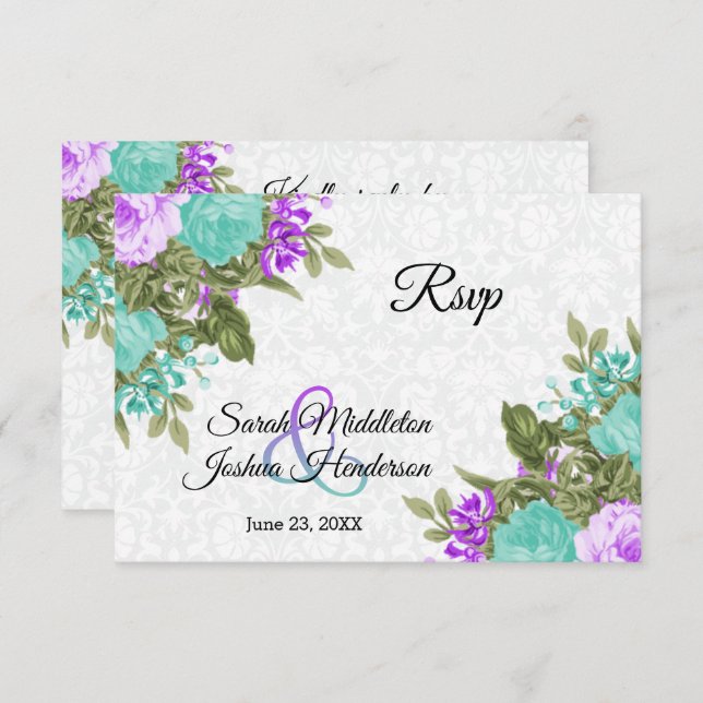 Beautiful Purple and Teal Flower - RSVP (Front/Back)