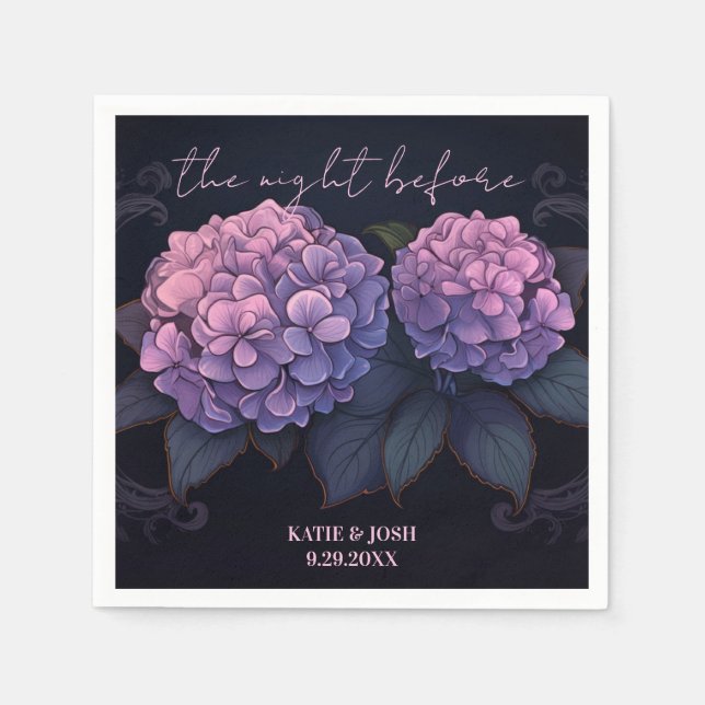 Beautiful Purple Black Hydrangea Rehearsal Dinner Napkin (Front)