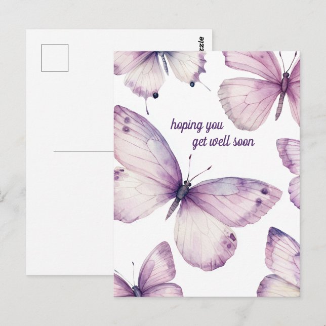 Beautiful Purple Butterflies GET WELL SOON Postcard (Front/Back)